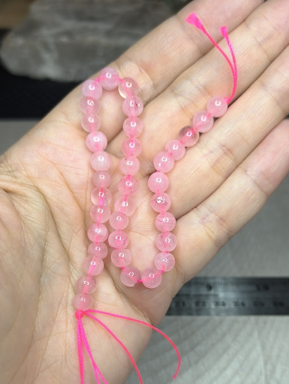 #12- 6mm Enhanced Rose Quartz With Golden Healer Round Beads - 8" Strand